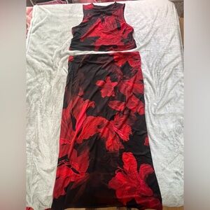 Red Floral Maxi Skirt for Women